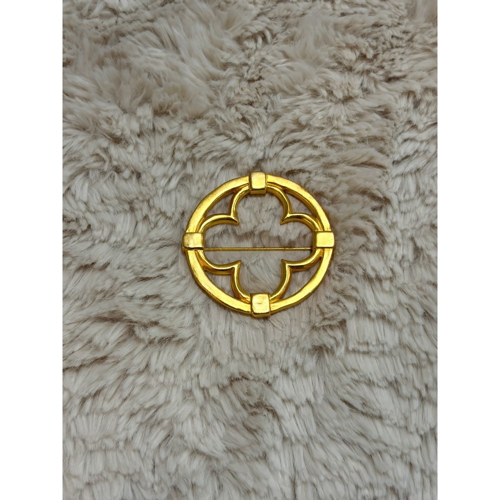Vintage Karl Lagerfeld Gold Quatrefoil Clover Brooch Pin Signed KL Gothic